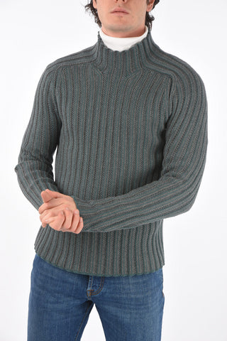 Mock Neck Two Tone Aran Virgin Wool Pullover