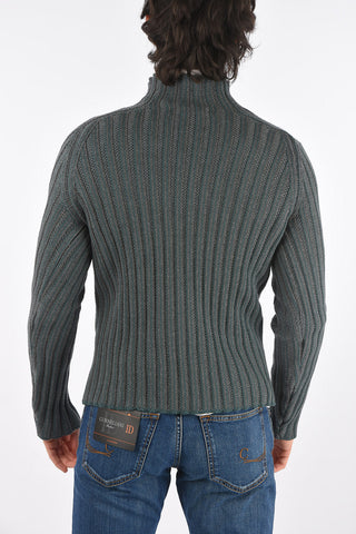 Mock Neck Two Tone Aran Virgin Wool Pullover
