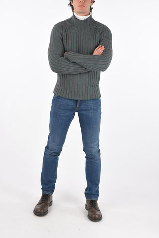 Mock Neck Two Tone Aran Virgin Wool Pullover