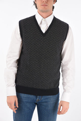 V Neck Two Tone Virgin Wool Vest