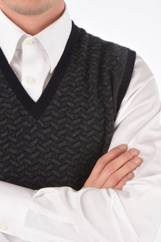 V Neck Two Tone Virgin Wool Vest