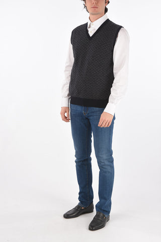 V Neck Two Tone Virgin Wool Vest