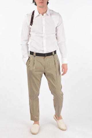 Pantaloni a Righe in Lana e Seta