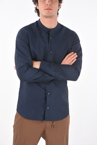 ZZEGNA camicia in cotone e lino collo coreana