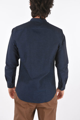 ZZEGNA camicia in cotone e lino collo coreana