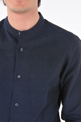 ZZEGNA camicia in cotone e lino collo coreana