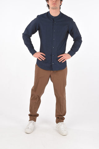 ZZEGNA camicia in cotone e lino collo coreana