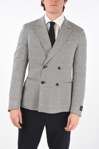 ZZEGNA giacca doppio petto plain herringbone in lino e cotone revers a lancia