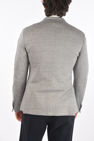 ZZEGNA giacca doppio petto plain herringbone in lino e cotone revers a lancia