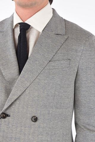 ZZEGNA giacca doppio petto plain herringbone in lino e cotone revers a lancia