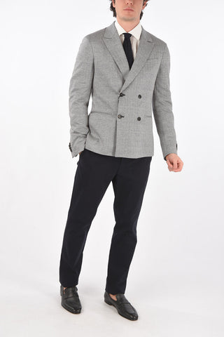 ZZEGNA giacca doppio petto plain herringbone in lino e cotone revers a lancia