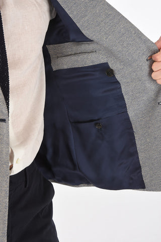 ZZEGNA giacca doppio petto plain herringbone in lino e cotone revers a lancia