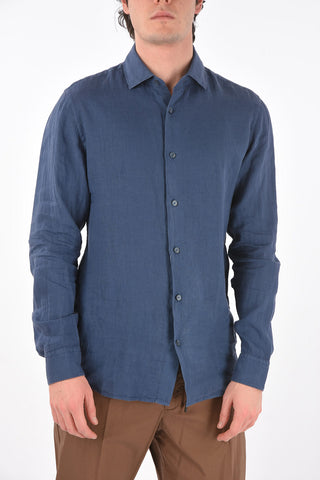 ZZEGNA flax spread collar shirt