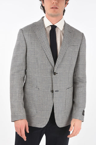 ZZEGNA district check flax and silk side vents notch lapel 2-button blazer