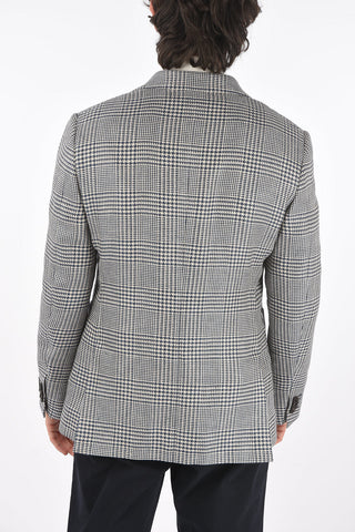 ZZEGNA district check flax and silk side vents notch lapel 2-button blazer