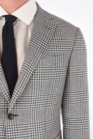 ZZEGNA district check flax and silk side vents notch lapel 2-button blazer