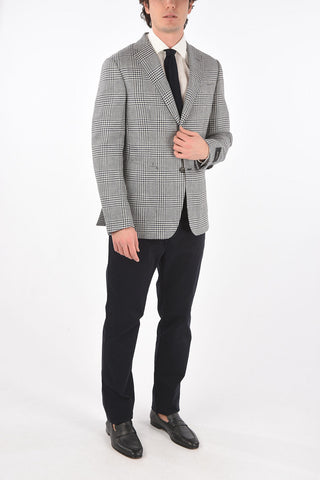 ZZEGNA district check flax and silk side vents notch lapel 2-button blazer