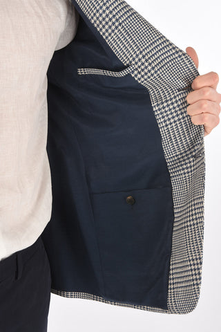 ZZEGNA district check flax and silk side vents notch lapel 2-button blazer