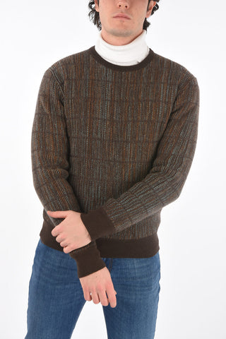 Crew Neck Check Patterned Cashmere Blend Pullover
