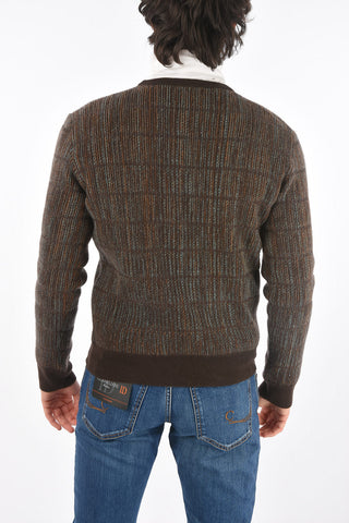 Crew Neck Check Patterned Cashmere Blend Pullover