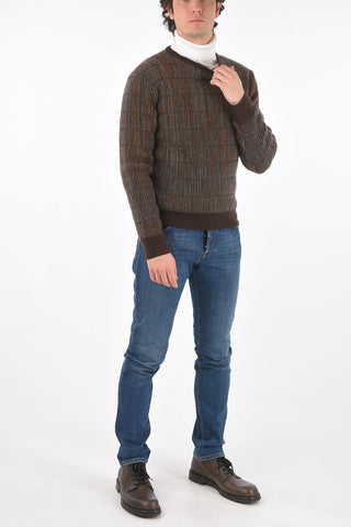 Crew Neck Check Patterned Cashmere Blend Pullover