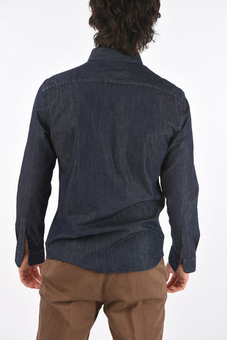 ZZEGNA camicia in denim slim fit collo francese