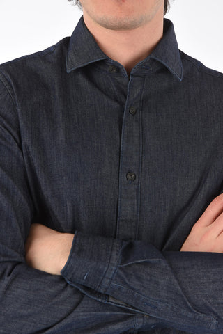 ZZEGNA camicia in denim slim fit collo francese