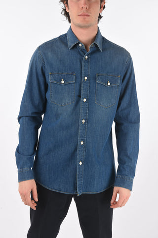 ZZEGNA denim spread collar shirt