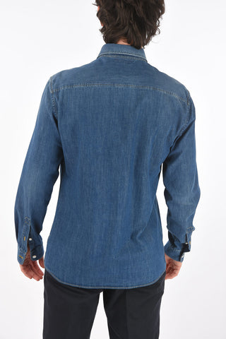 ZZEGNA denim spread collar shirt
