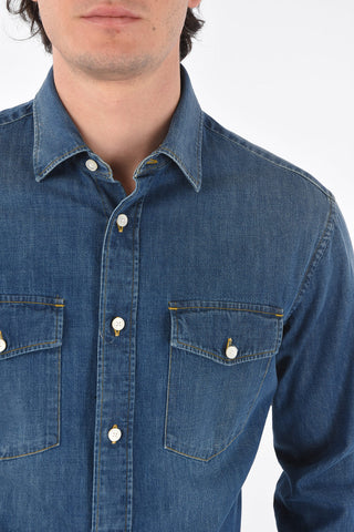 ZZEGNA denim spread collar shirt