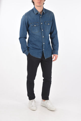 ZZEGNA denim spread collar shirt