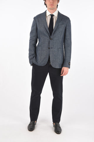 ZZEGNA flax and wool side vents notch lapel 2-button blazer
