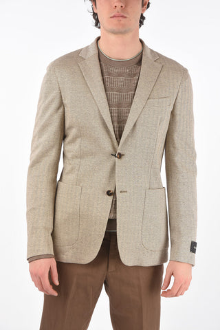ZZEGNA flax and cotton plain herringbone 2-button blazer