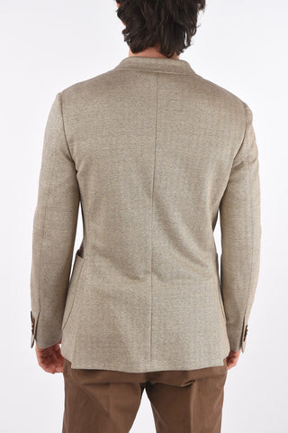 ZZEGNA flax and cotton plain herringbone 2-button blazer