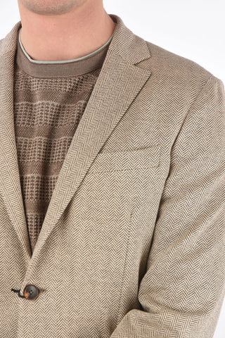 ZZEGNA flax and cotton plain herringbone 2-button blazer