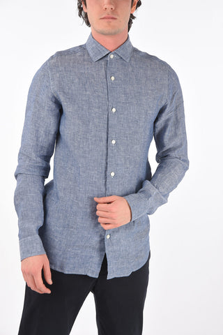 ZZEGNA camicia in lino slim fit collo francese