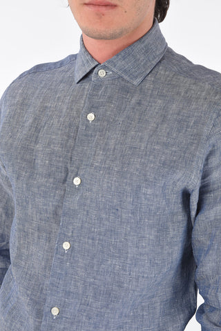 ZZEGNA camicia in lino slim fit collo francese