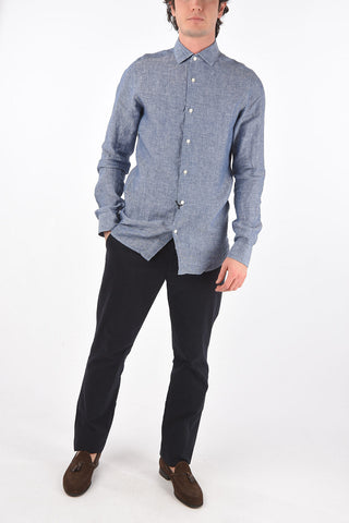 ZZEGNA camicia in lino slim fit collo francese