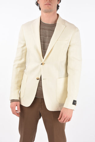 ZZEGNA wool and flax side vents blazer with patch pocket