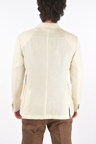 ZZEGNA blazer in lana e in lino due spacchi e tasca a toppa
