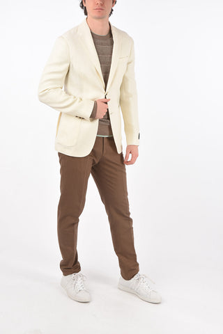 ZZEGNA wool and flax side vents blazer with patch pocket