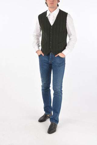 CC COLLECTION Flush Pocket Buttoned Pinstriped Vest