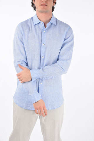 ZZEGNA flax spread collar shirt