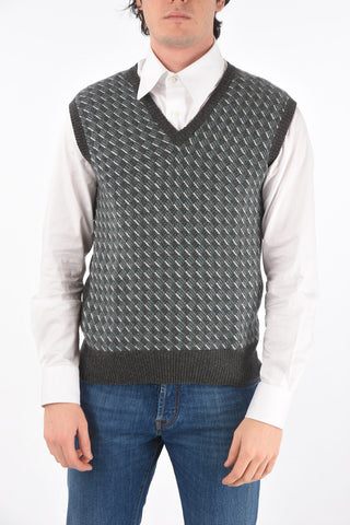 V Neck Geometric Patterned Cashmere Vest
