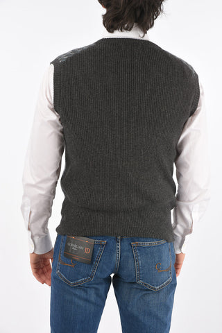 V Neck Geometric Patterned Cashmere Vest