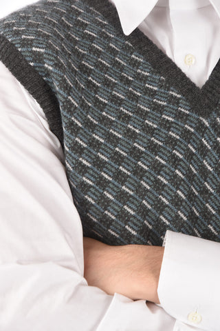 V Neck Geometric Patterned Cashmere Vest