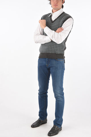 V Neck Geometric Patterned Cashmere Vest