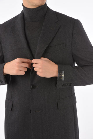Virgin Wool and Cashmere Herringbone Coat