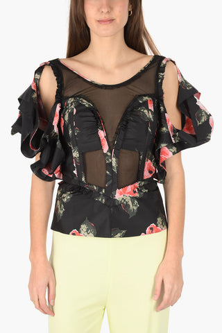 MM0 Crop-Top mit Blumenprint und Illusionsausschnitt