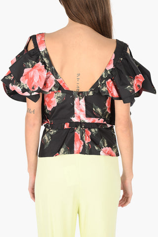 MM0 Crop-Top mit Blumenprint und Illusionsausschnitt
